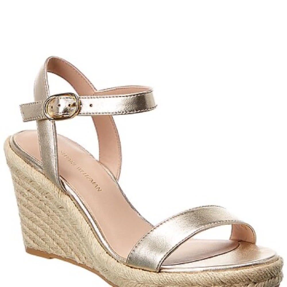 NIB Stuart Weitzman Gold Teddi Espadrille Sandals 5.5 (run a whole size big)